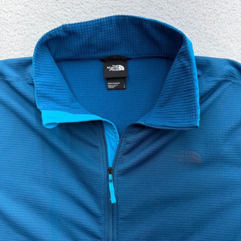 The‎ North Face Mens Large Blue Grid Fleece Full Zip Jacket Mock Neck Hiking L